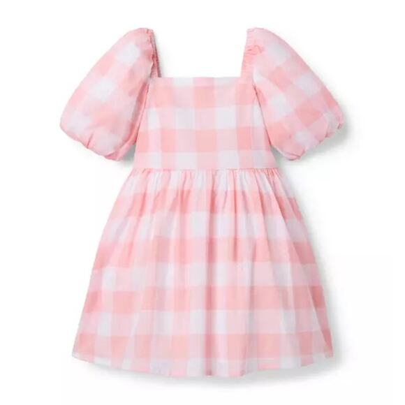 Janie and Jack gingham puff sleeve dress pink white sz 12 girls $59 K73